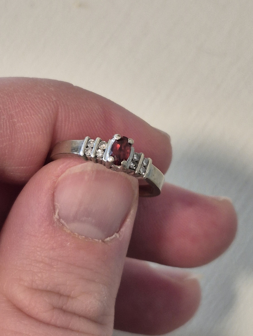 10K White Gold Garnet & Diamond Accent Ring LIBCO